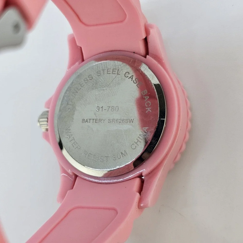 Women's Watch 36MM White Pink Dial Pink Plastic Bands NEW Battery